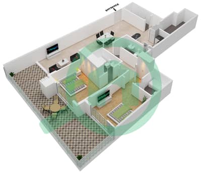 المخططات الطابقية لتصميم النموذج R شقة 2 غرفة نوم - شيماء افينيو ريزيدنس