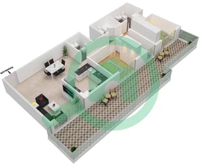 المخططات الطابقية لتصميم النموذج U شقة 2 غرفة نوم - شيماء افينيو ريزيدنس
