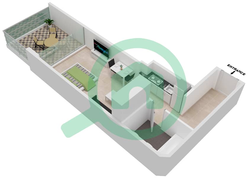 المخططات الطابقية لتصميم النموذج A شقة استوديو - شيماء افينيو ريزيدنس interactive3D