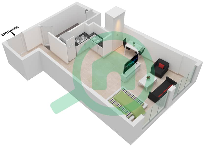 Резиденция Шайма Авеню - Апартамент Студия планировка Тип B interactive3D