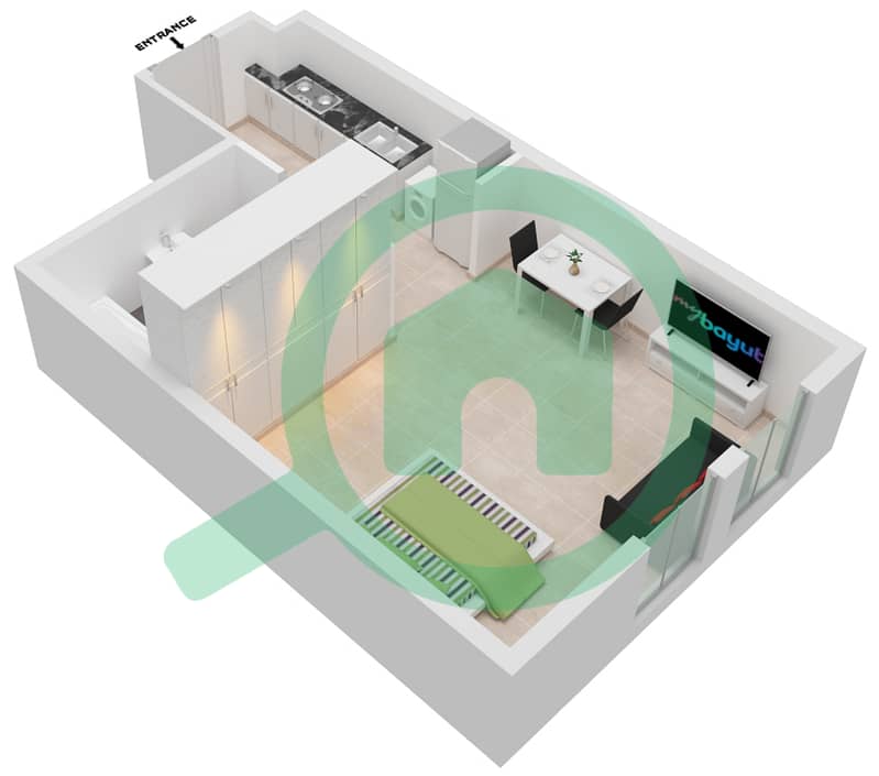 المخططات الطابقية لتصميم النموذج C شقة استوديو - شيماء افينيو ريزيدنس interactive3D