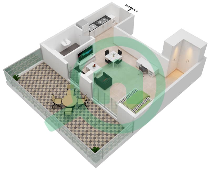 Chaimaa Avenue Residences - Studio Apartment Type D Floor plan interactive3D