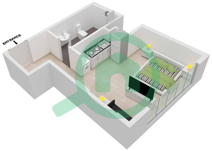 المخططات الطابقية لتصميم النموذج E شقة استوديو - شيماء افينيو ريزيدنس interactive3D