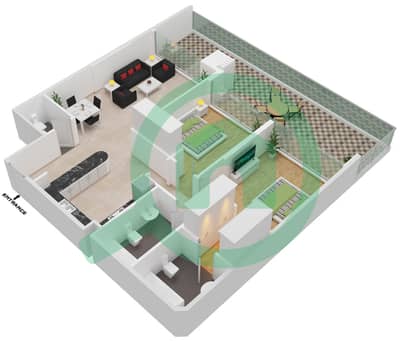 المخططات الطابقية لتصميم النموذج Q شقة 2 غرفة نوم - شيماء افينيو ريزيدنس