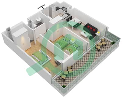 المخططات الطابقية لتصميم النموذج D شقة 2 غرفة نوم - ديفا