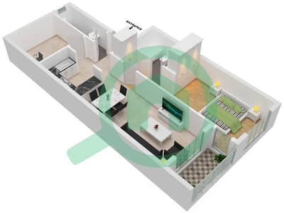 المخططات الطابقية لتصميم النموذج / الوحدة D-2 شقة 1 غرفة نوم - مرتفعات جولدكريست للأعمال