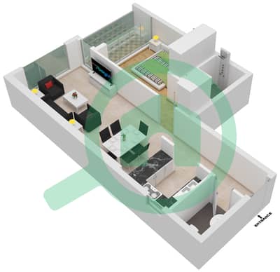 المخططات الطابقية لتصميم النموذج / الوحدة B-8 شقة 1 غرفة نوم - مرتفعات جولدكريست للأعمال