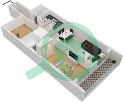المخططات الطابقية لتصميم النموذج / الوحدة E-11 شقة 1 غرفة نوم - مرتفعات جولدكريست للأعمال