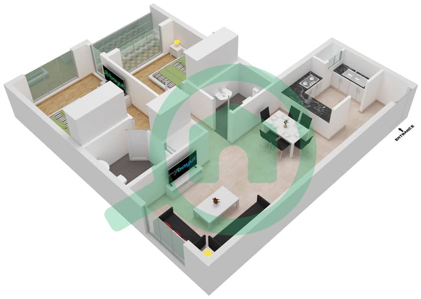 المخططات الطابقية لتصميم النموذج / الوحدة A-5 شقة 2 غرفة نوم - مرتفعات جولدكريست للأعمال interactive3D