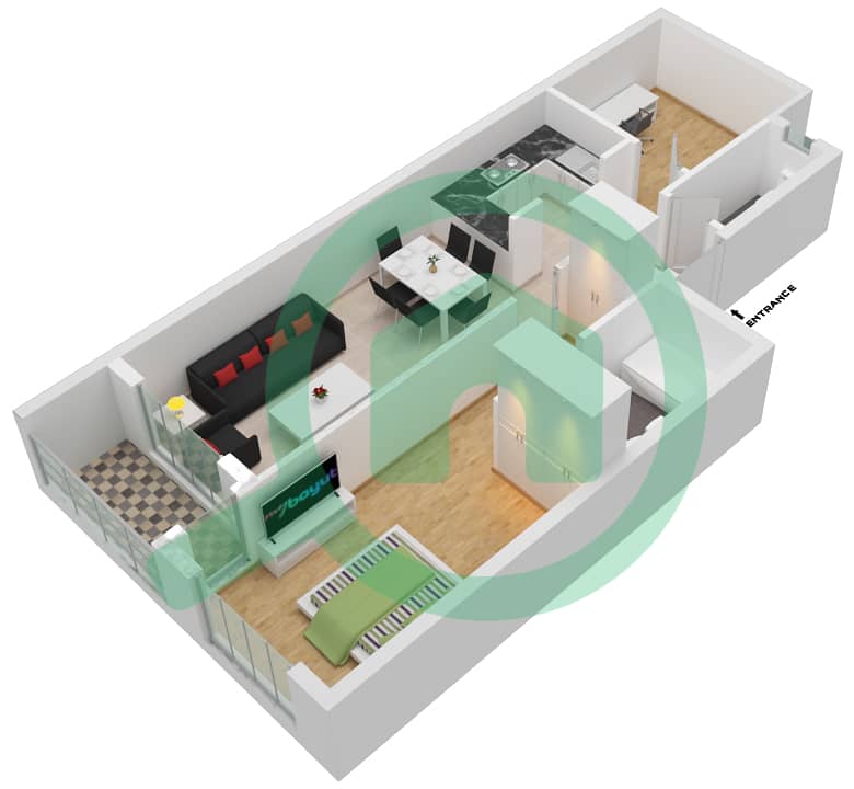金冠商务大厦 - 1 卧室公寓类型／单位D-10戶型图 interactive3D