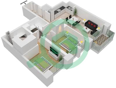 المخططات الطابقية لتصميم الوحدة 1 LEVEL-1 شقة 2 غرفة نوم - كريك كريسنت