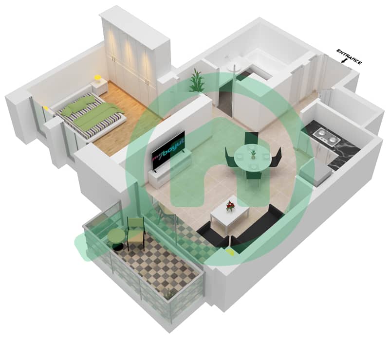溪谷新月公寓小区 - 1 卧室公寓单位5 LEVEL-1戶型图 Level-1 interactive3D