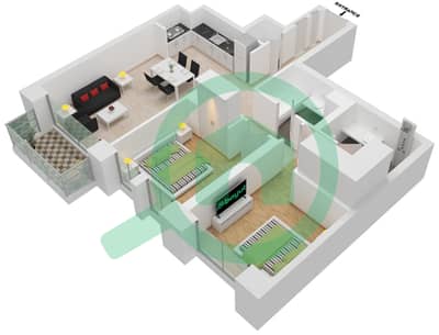 المخططات الطابقية لتصميم الوحدة 3-LEVEL B1 شقة 2 غرفة نوم - كريك كريسنت