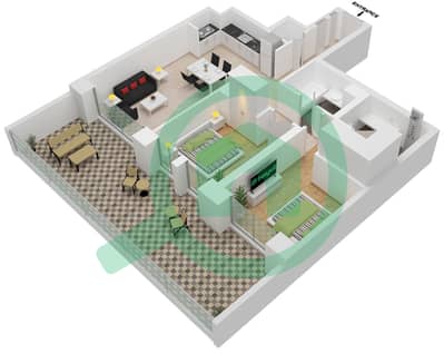 المخططات الطابقية لتصميم الوحدة 3-LEVEL B2 شقة 2 غرفة نوم - كريك كريسنت
