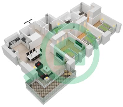 المخططات الطابقية لتصميم الوحدة 2-LEVEL 1 شقة 3 غرف نوم - كريك كريسنت