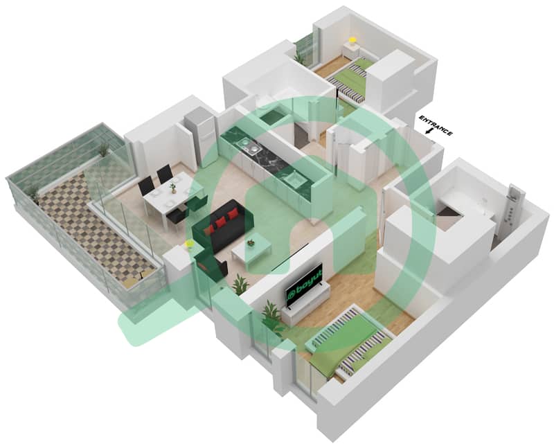المخططات الطابقية لتصميم الوحدة 8-LEVEL 2-22 شقة 2 غرفة نوم - كريك كريسنت Level 2-22 interactive3D