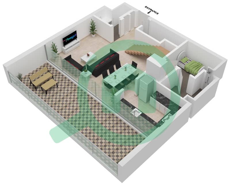Creek Crescent - 3 Bedroom Townhouse Unit 6-B1,B2 Floor plan B1,B2 interactive3D