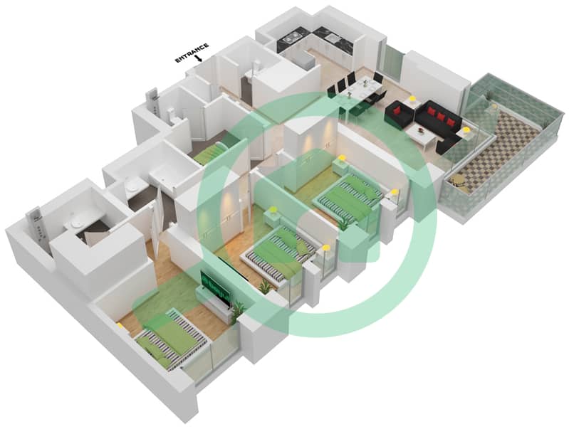 المخططات الطابقية لتصميم الوحدة 9-LEVEL 2-22 شقة 3 غرف نوم - كريك كريسنت Level 2-22 interactive3D