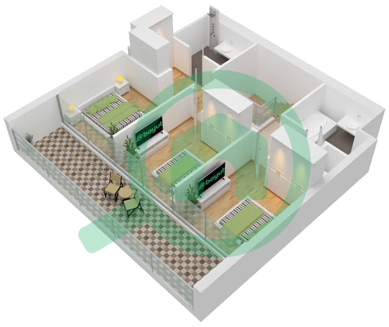 Creek Crescent - 3 Bedroom Townhouse Unit 5-B1,B2 Floor plan B1,B2 interactive3D