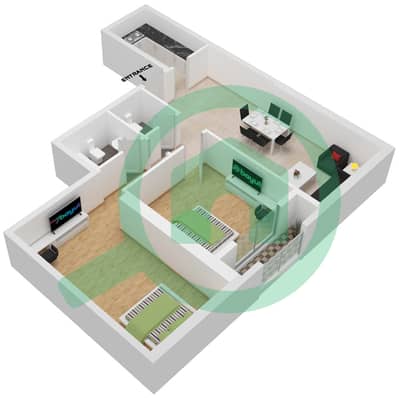 المخططات الطابقية لتصميم النموذج C شقة 2 غرفة نوم - برج كريمسون كورت