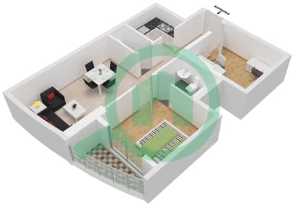 绯红阁大厦 - 1 卧室公寓类型B戶型图