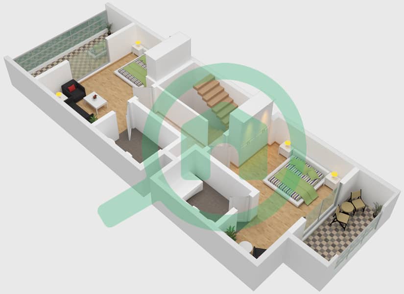 المخططات الطابقية لتصميم النموذج S فیلا 4 غرف نوم - سيزونز كوميونيتي First Floor interactive3D