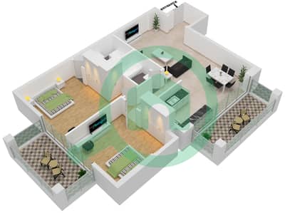المخططات الطابقية لتصميم النموذج 13 شقة 2 غرفة نوم - جليتز 3