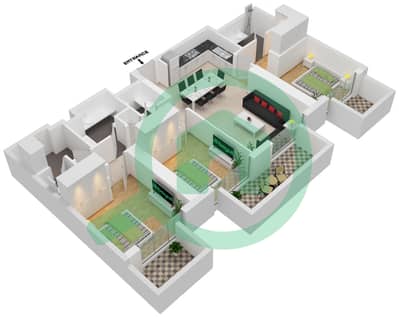 المخططات الطابقية لتصميم النموذج / الوحدة 3M-5 شقة 3 غرف نوم - العنوان بيتش جيت ذا باي