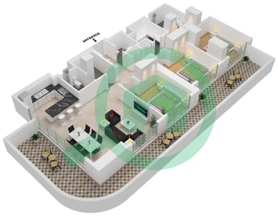 المخططات الطابقية لتصميم النموذج / الوحدة 1-1 شقة 3 غرف نوم - العنوان بيتش جيت ذا باي