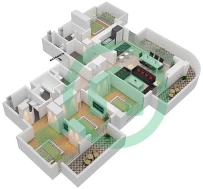 المخططات الطابقية لتصميم النموذج / الوحدة 1M-3 شقة 4 غرف نوم - العنوان بيتش جيت ذا باي