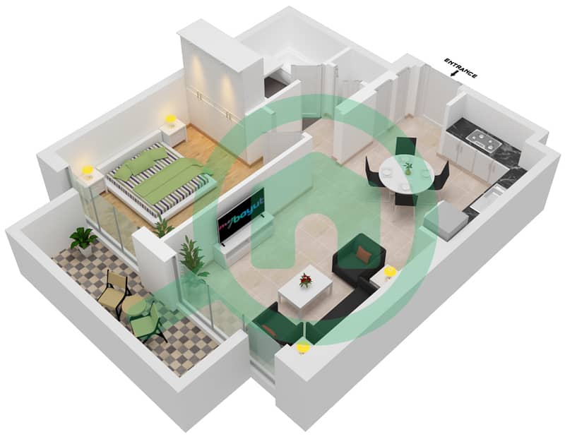 Address海滩之门公寓小区 - 1 卧室顶楼公寓类型／单位1-6,8戶型图 interactive3D