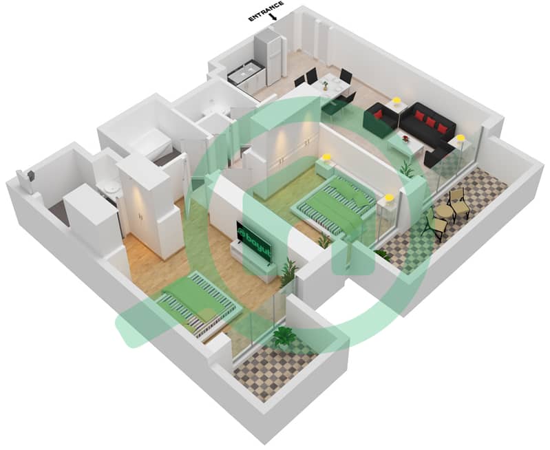 Бичгейт от Адресс - Апартамент 2 Cпальни планировка Тип/мера 1-2 interactive3D