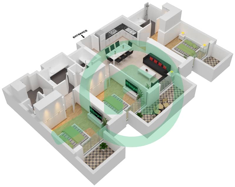 Бичгейт от Адресс - Апартамент 3 Cпальни планировка Тип/мера 3M-5 interactive3D