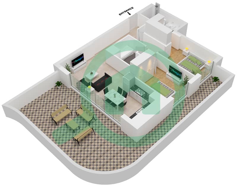 المخططات الطابقية لتصميم النموذج / الوحدة 2-5 شقة 2 غرفة نوم - العنوان بيتش جيت ذا باي interactive3D