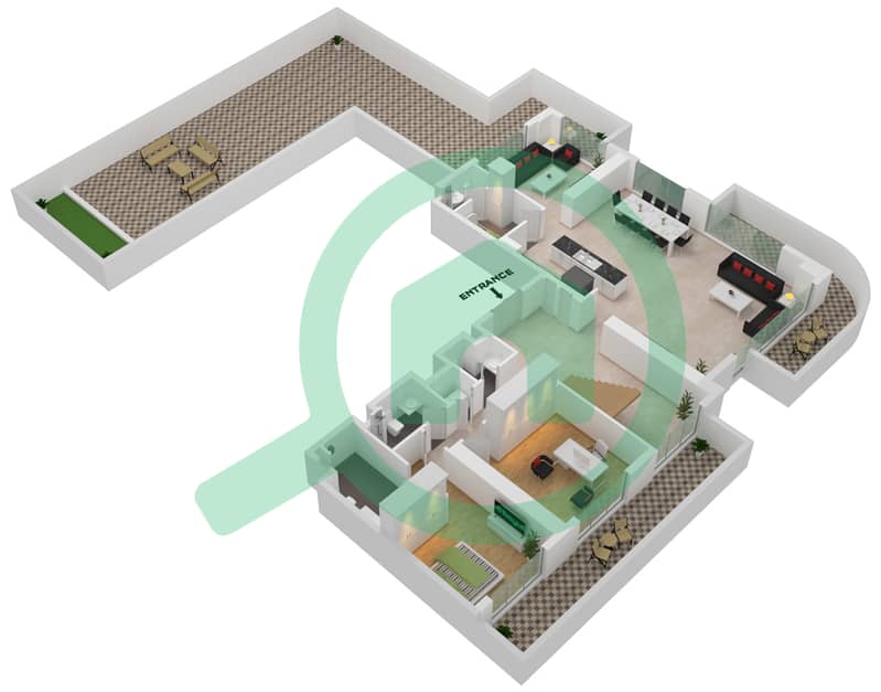 Address海滩之门公寓小区 - 4 卧室顶楼公寓类型／单位1,1戶型图 interactive3D