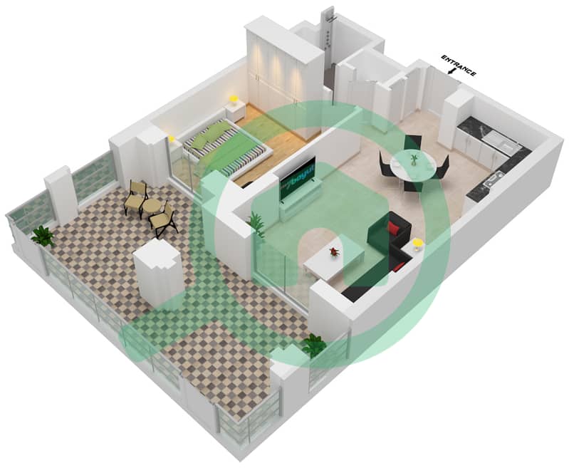 Al Jazi Building 1 - 1 Bedroom Apartment Type/unit A1-G09 Floor plan interactive3D