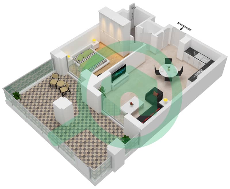 Al Jazi Building 1 - 1 Bedroom Apartment Type/unit A1-G10 Floor plan interactive3D