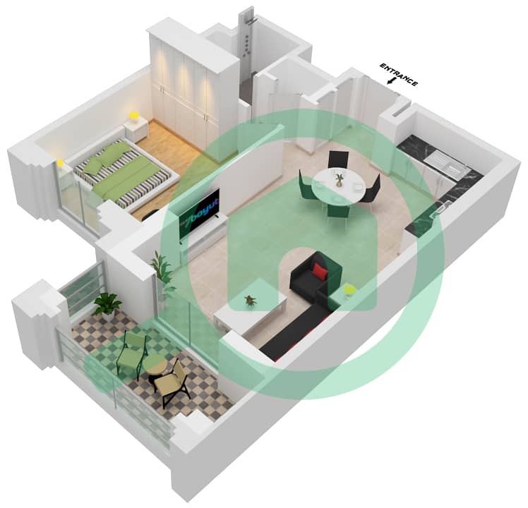 Al Jazi Building 1 - 1 Bedroom Apartment Type/unit A1-109 Floor plan interactive3D