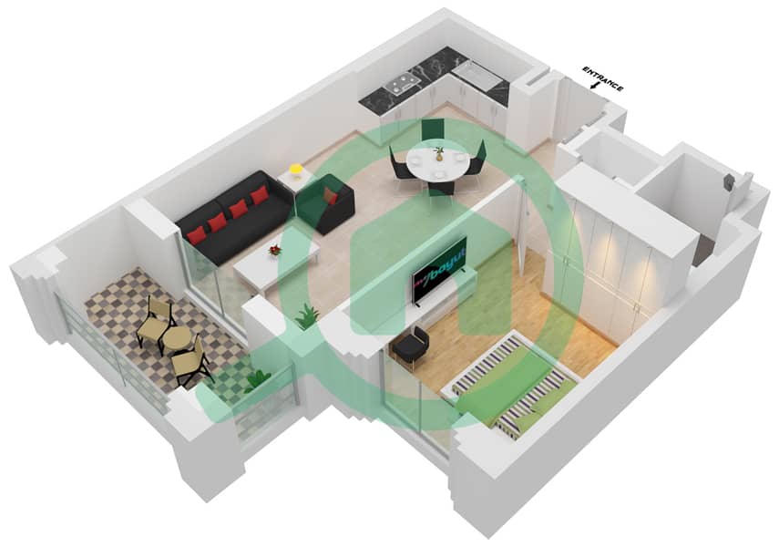 Al Jazi Building 1 - 1 Bedroom Apartment Type/unit A1-201 Floor plan interactive3D