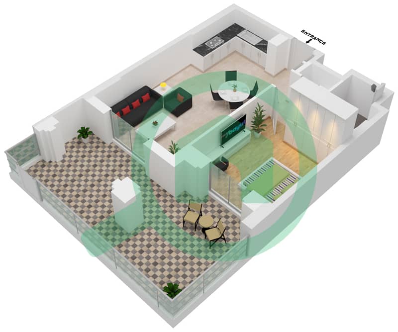 Al Jazi Building 1 - 1 Bedroom Apartment Type/unit A1-G01 Floor plan interactive3D
