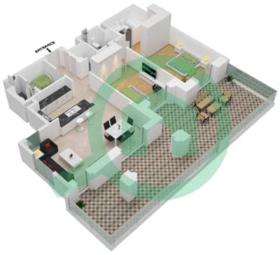 المخططات الطابقية لتصميم النموذج / الوحدة B1-G03 شقة 2 غرفة نوم - بناية الجازي 1