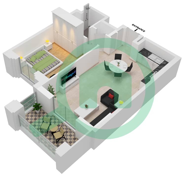 Al Jazi Building 1 - 1 Bedroom Apartment Type/unit A1-302,402,503 Floor plan interactive3D
