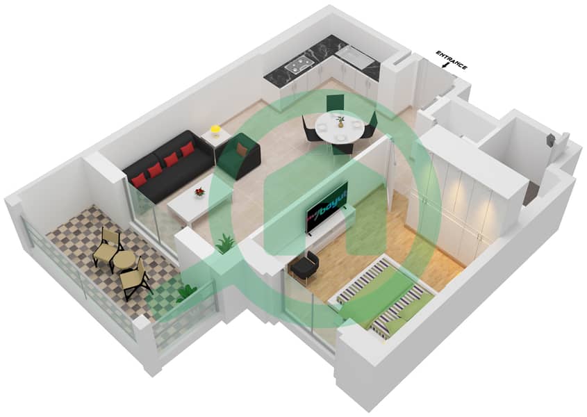 Al Jazi Building 1 - 1 Bedroom Apartment Type/unit A1-601,701,801 Floor plan interactive3D