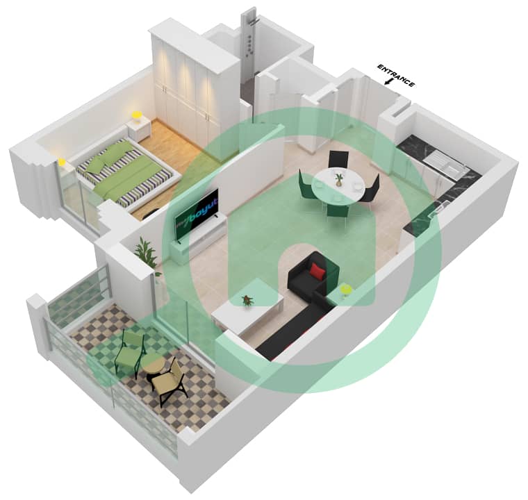 Al Jazi Building 1 - 1 Bedroom Apartment Type/unit A1-602,702,802 Floor plan interactive3D