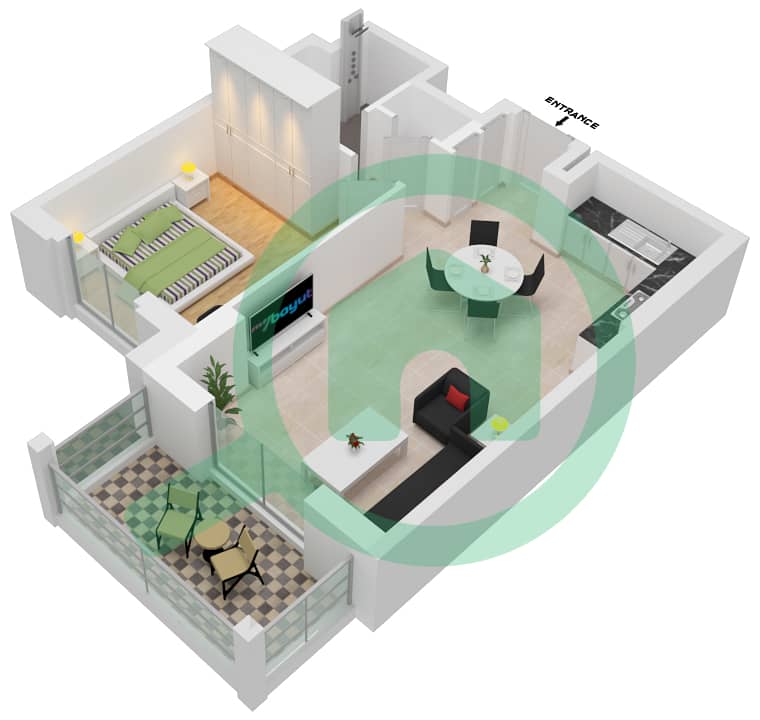 Al Jazi Building 1 - 1 Bedroom Apartment Type/unit A1-807,904 Floor plan interactive3D