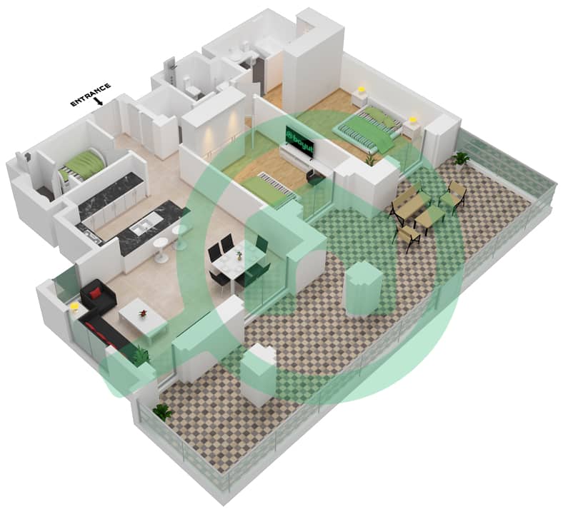 Al Jazi Building 1 - 2 Bedroom Apartment Type/unit B1-G03 Floor plan interactive3D