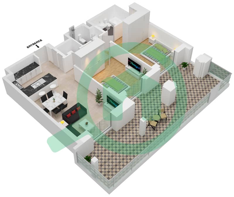 Al Jazi Building 1 - 2 Bedroom Apartment Type/unit A7-G05 Floor plan interactive3D