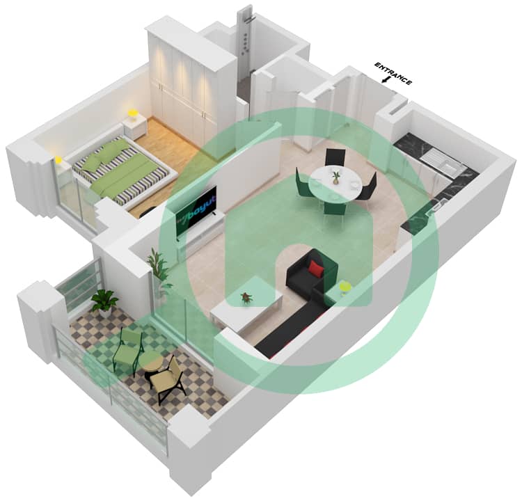 Al Jazi Building 1 - 1 Bedroom Apartment Type/unit A1-209,309,409,508,608 Floor plan interactive3D