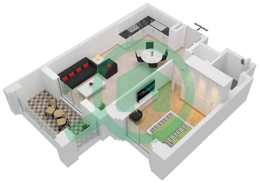 Al Jazi Building 1 - 1 Bedroom Apartment Type/unit A1-301,401,501 Floor plan interactive3D