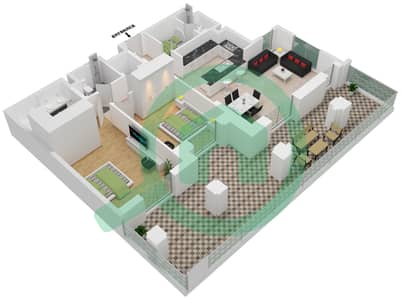 المخططات الطابقية لتصميم النموذج / الوحدة B2-G08 شقة 2 غرفة نوم - بناية الجازي 1